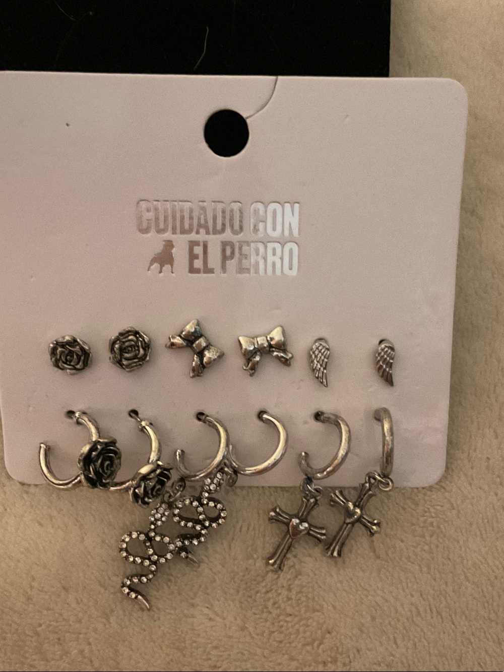 Cuidado Con El Perro Silver-Tone Mixed Earrings Set - Floral, Bows & Crosses